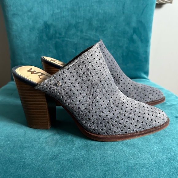 Sam Edelman Bates Denim Perforated Suede Mules - Size 7.5 - Picture 2 of 10